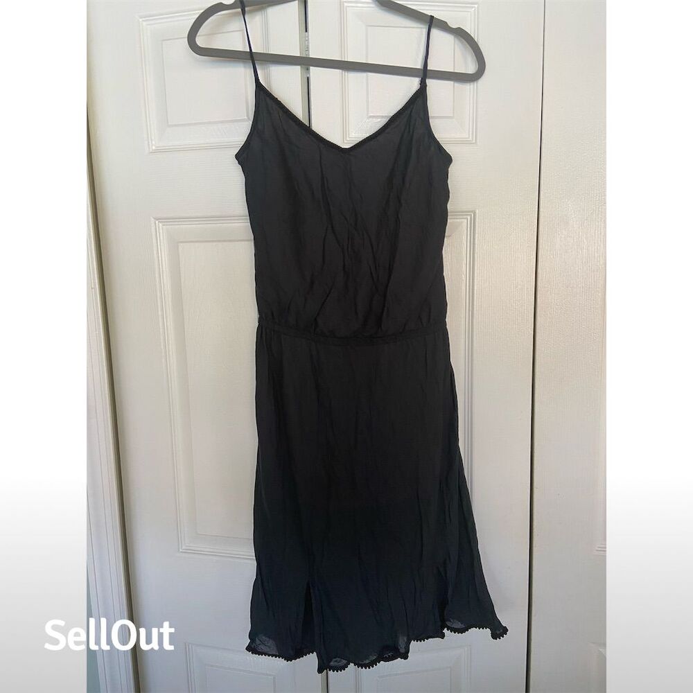 Ocean Blue Resort Women's Black Satin Slip Midi Dress Size S Sleeveless Summer